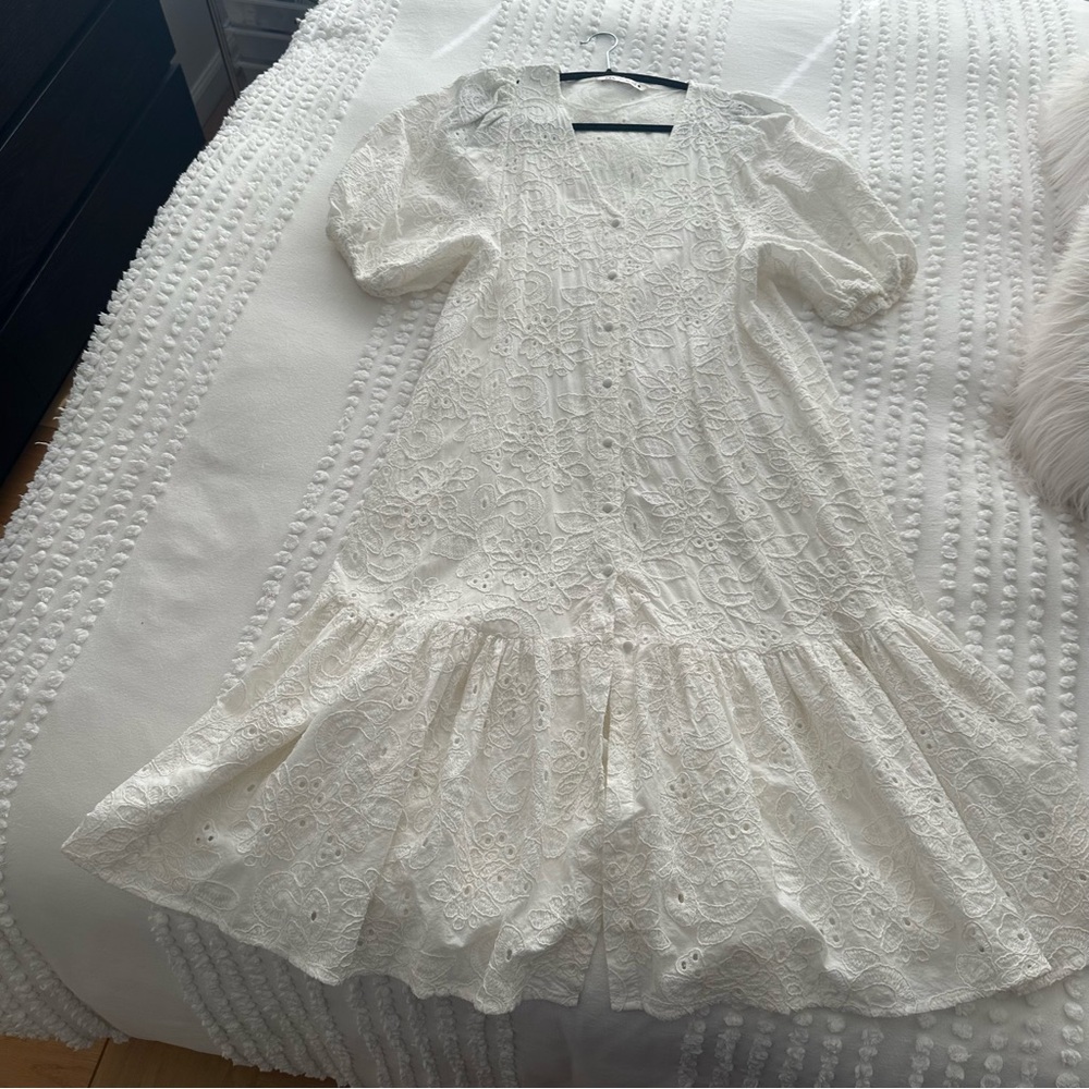 Zara White Eyelet Midi Dress - Picture 2 of 16